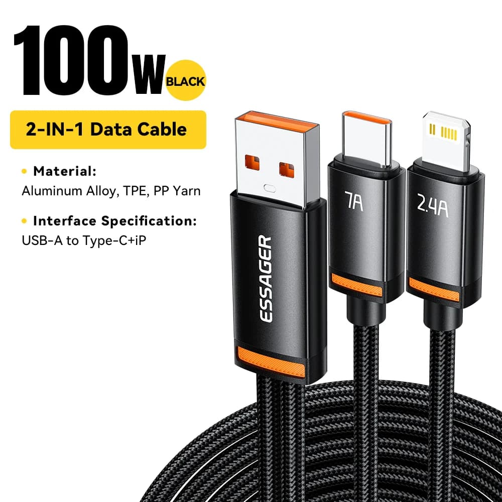 สายชาร์จ USB-A to Type-C และ Lightning 2-in-1, 100W
