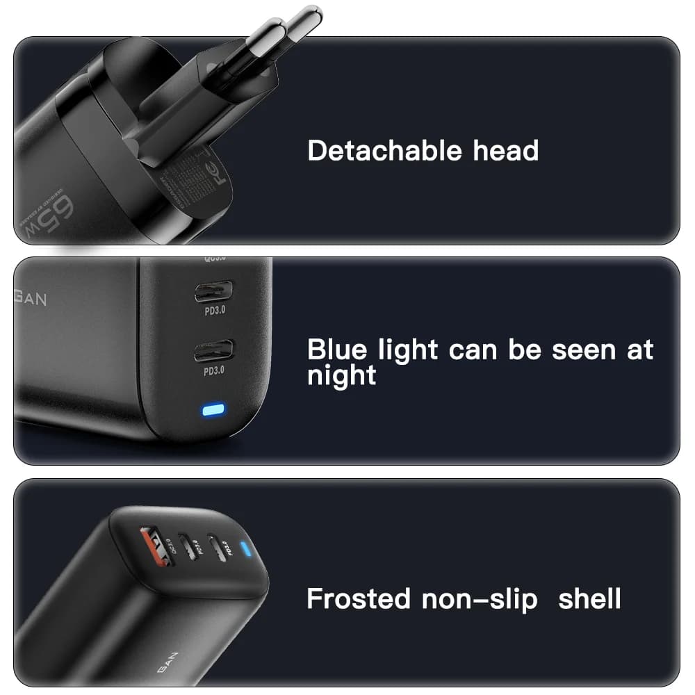 อะแดปเตอร์ชาร์จแล็ปท็อป GaN USB-C 65W รองรับ PPS