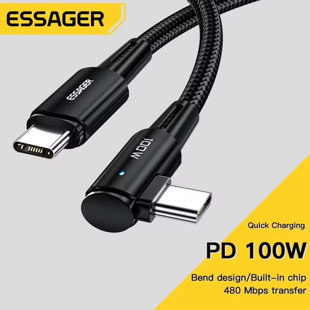 สายชาร์จเร็ว USB-C to USB-C มุมฉาก 90 องศา กำลังไฟ 100W