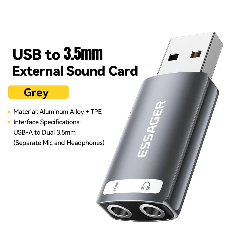 การ์ดเสียงภายนอก USB พร้อมอะแดปเตอร์เสียง 3.5mm
