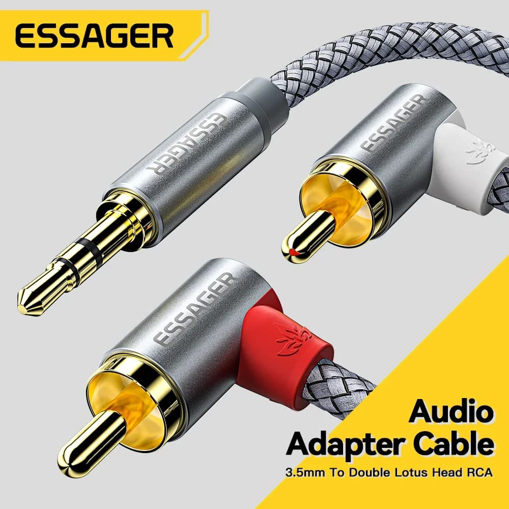 สายแยกเสียง Jack 3.5mm เป็น RCA ตัวผู้คู่ มุม 90°