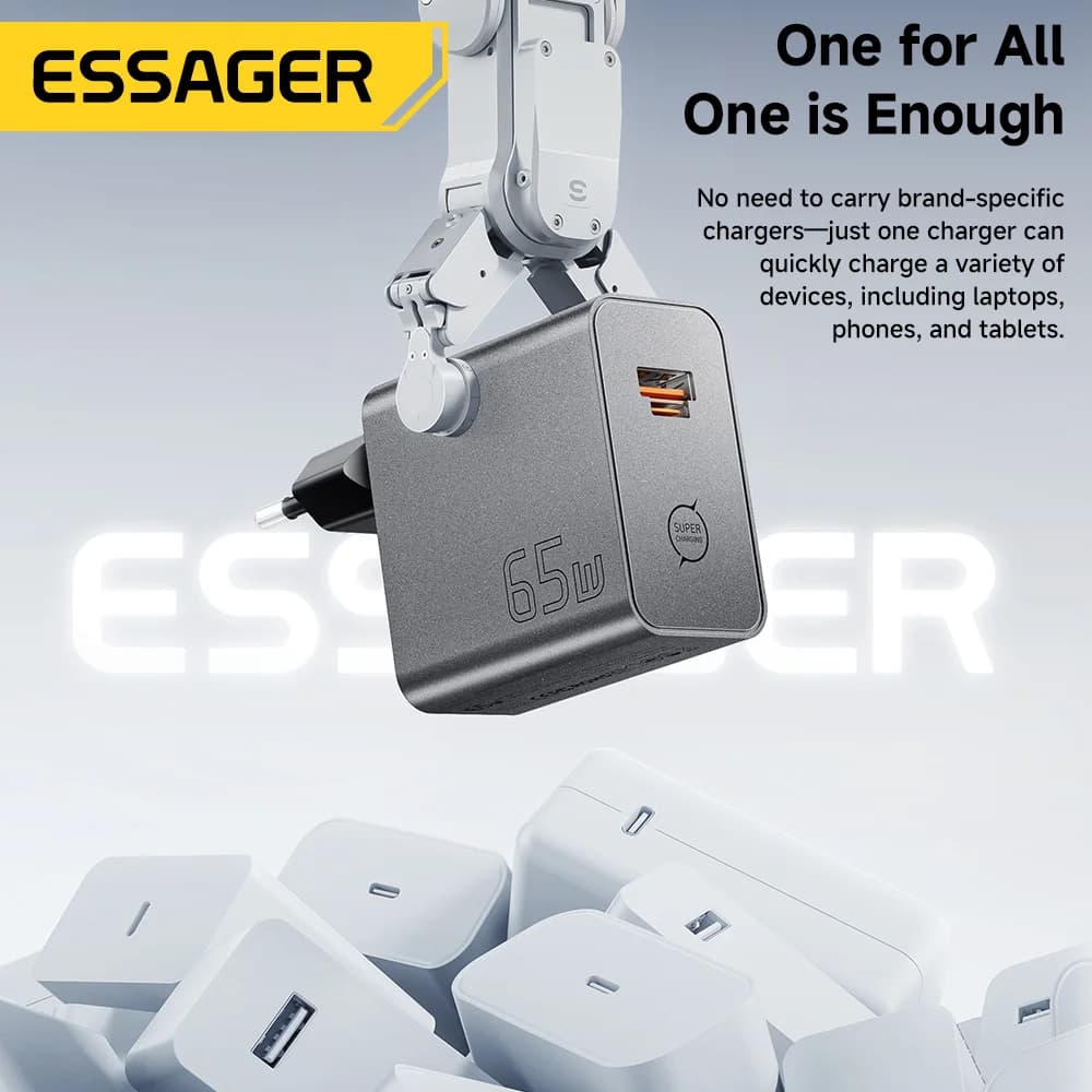 ที่ชาร์จเร็ว GaN 65W แบบ 2-in-1 พอร์ต USB Type-C