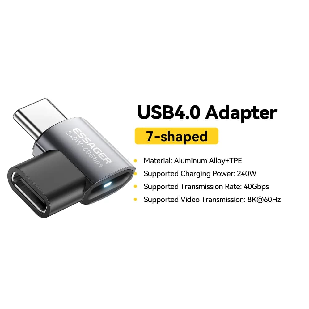 อะแดปเตอร์ OTG ข้อมูล USB4.0 240W มุม 90 องศา รองรับ 8K