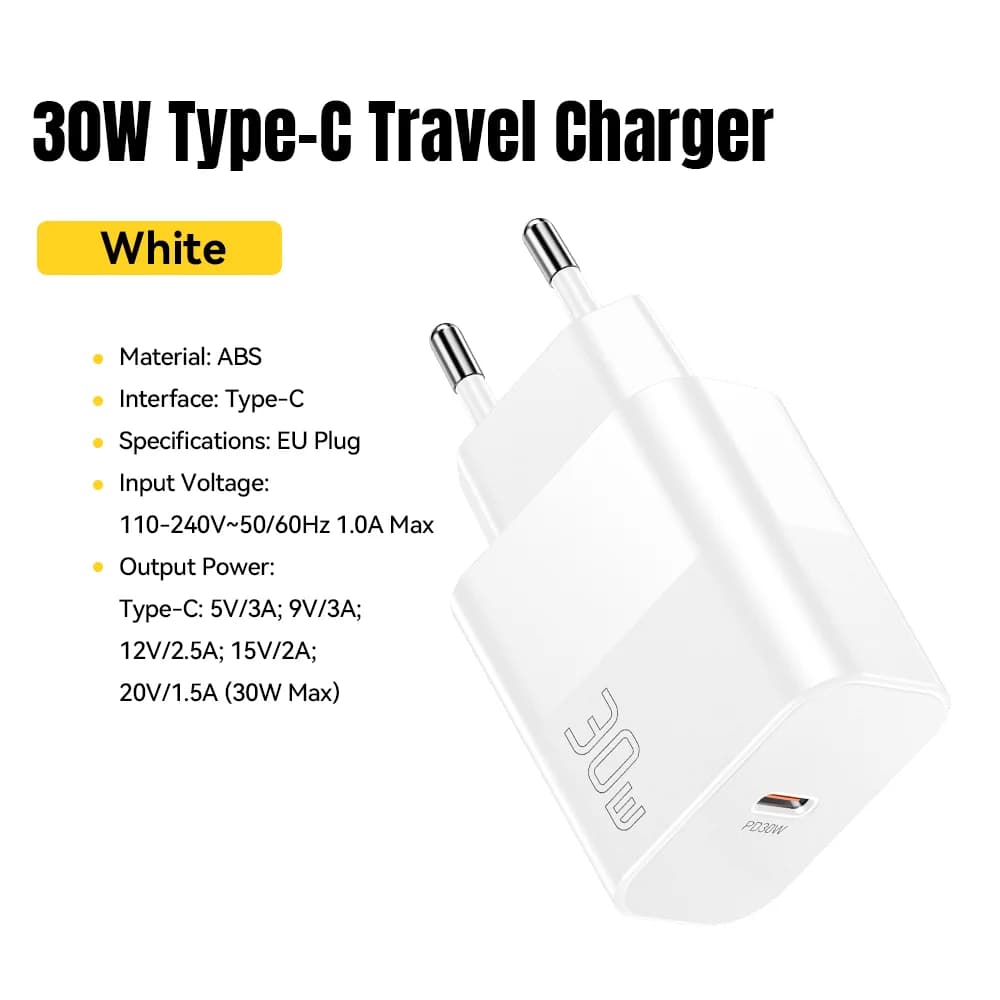 อะแดปเตอร์ชาร์จ USB-C PD 30W สำหรับเดินทาง