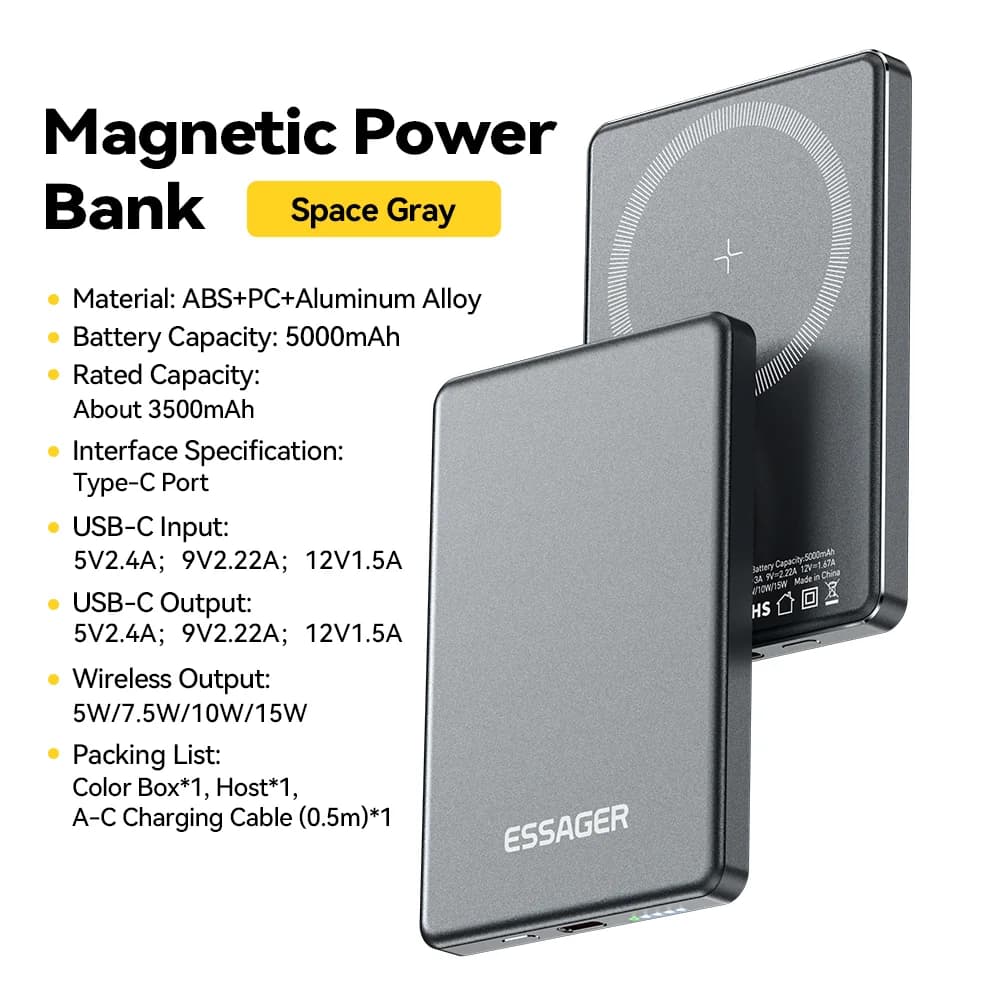พาวเวอร์แบงค์ไร้สายแม่เหล็ก 5000mAh 20W