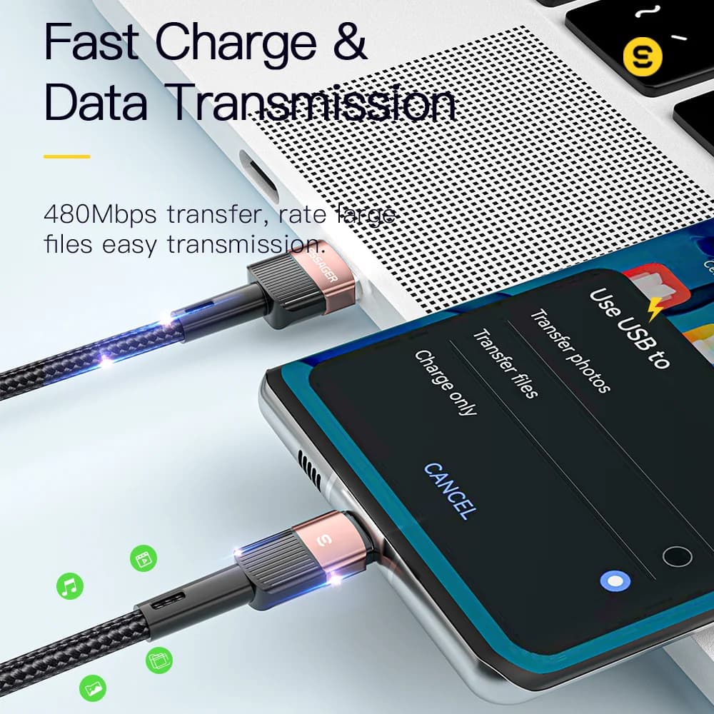 สายชาร์จเร็ว USB-C กำลังไฟ 66W รองรับ 7A