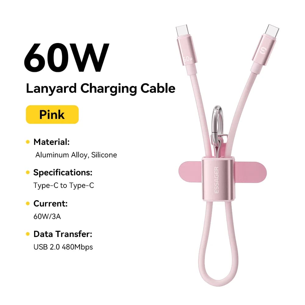 สาย USB-C to USB-C สั้นพร้อมสายคล้องคอ 60W