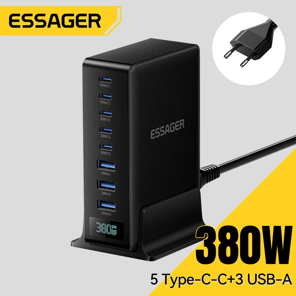 แท่นชาร์จ GaN แบบตั้งโต๊ะ 380W 8-in-1