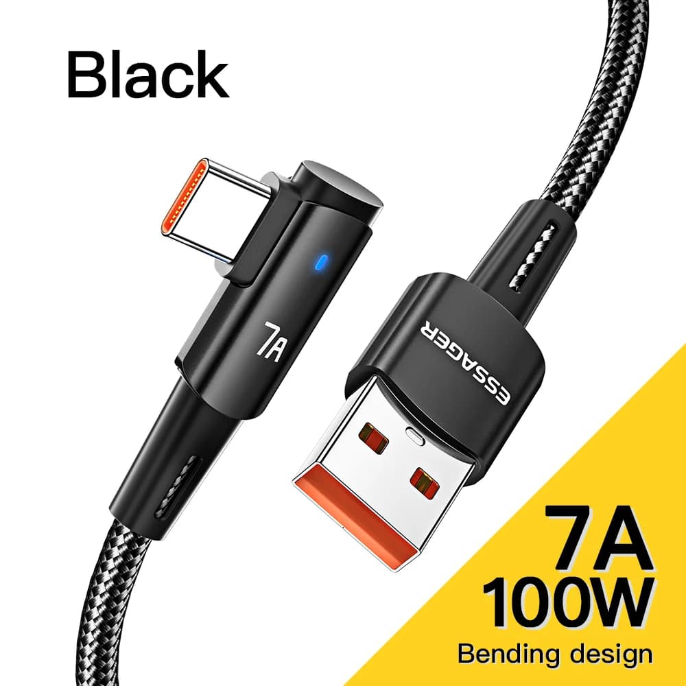 สาย USB Type-C 7A หัวงอ 90° ชาร์จไว 100W