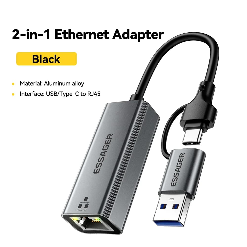 อะแดปเตอร์ Ethernet Gigabit RJ45 แบบ 2-in-1 (USB-A/Type-C)