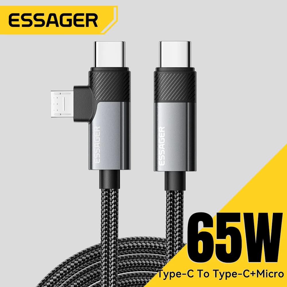 สายชาร์จเร็ว PD 65W แบบ 2-in-1 Type-C/USB-A to Micro