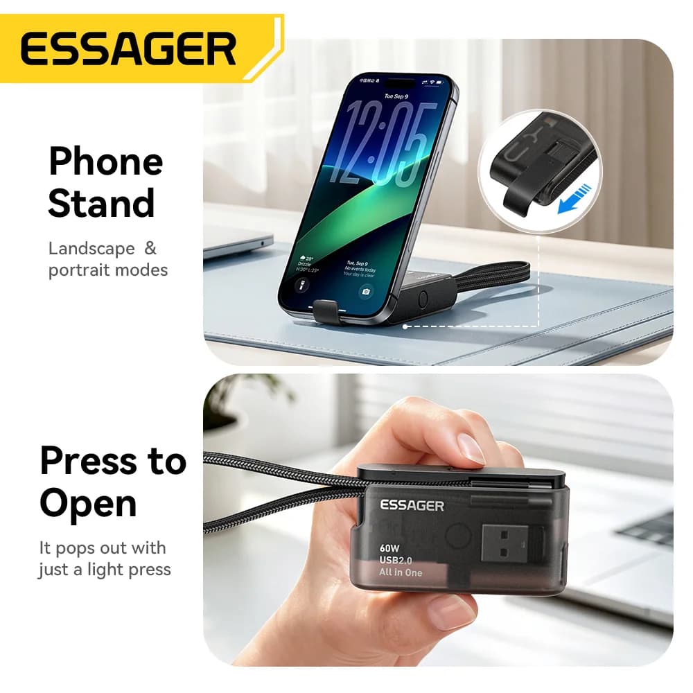 ชุดสายดาต้า USB-C 60W พร้อมกล่องเก็บของสำหรับเดินทาง