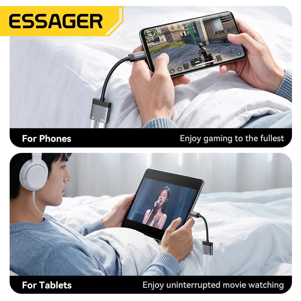 ตัวแยกสัญญาณเสียง USB-C และชาร์จเร็ว PD 60W แบบ 2-in-1