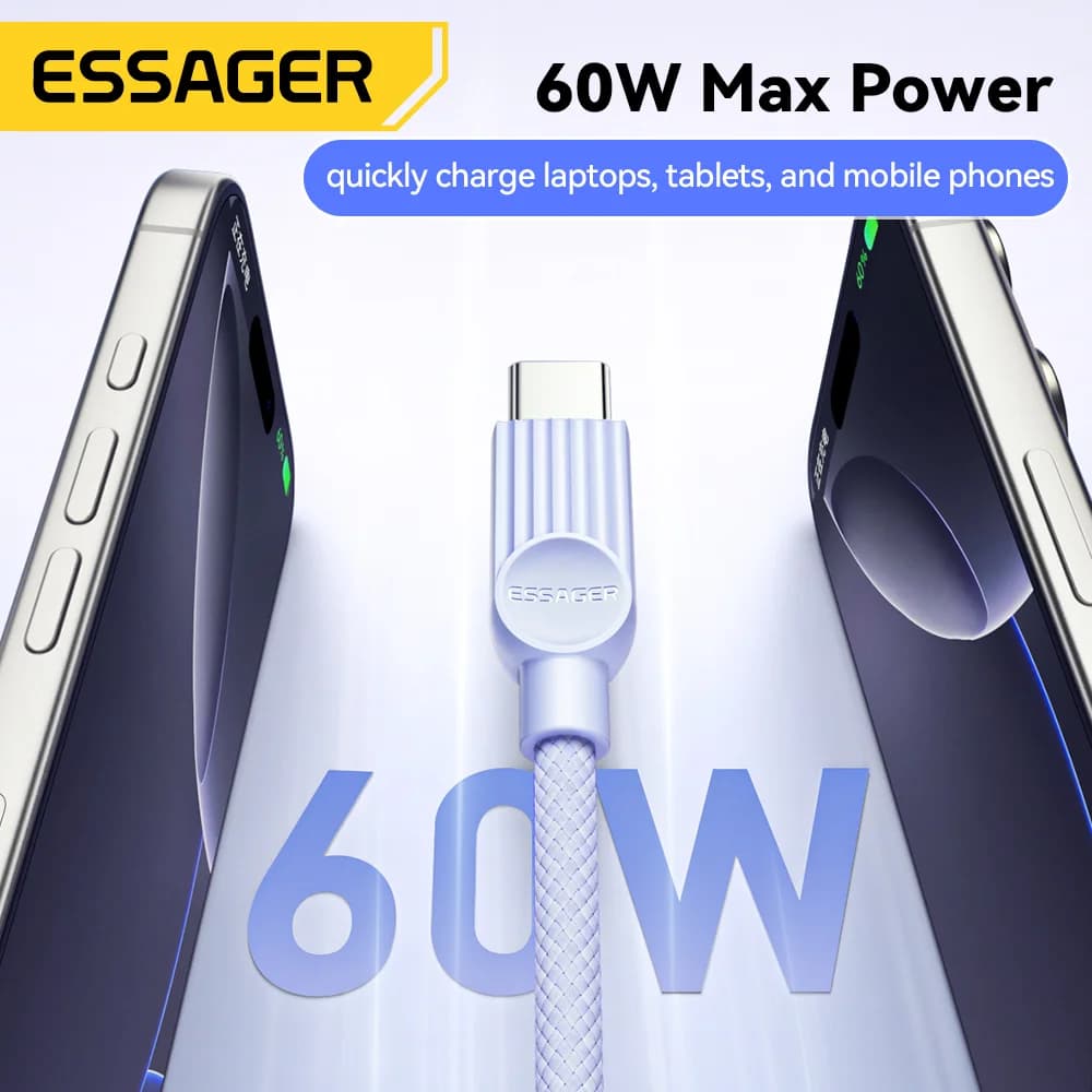 สายชาร์จเร็ว USB-C to USB-C สีพาสเทล กำลังไฟ 60W