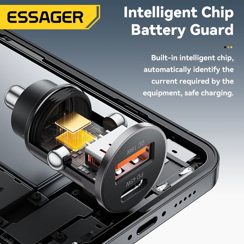 ที่ชาร์จรถยนต์ USB-C ขนาดเล็ก 45W, QC 3.0