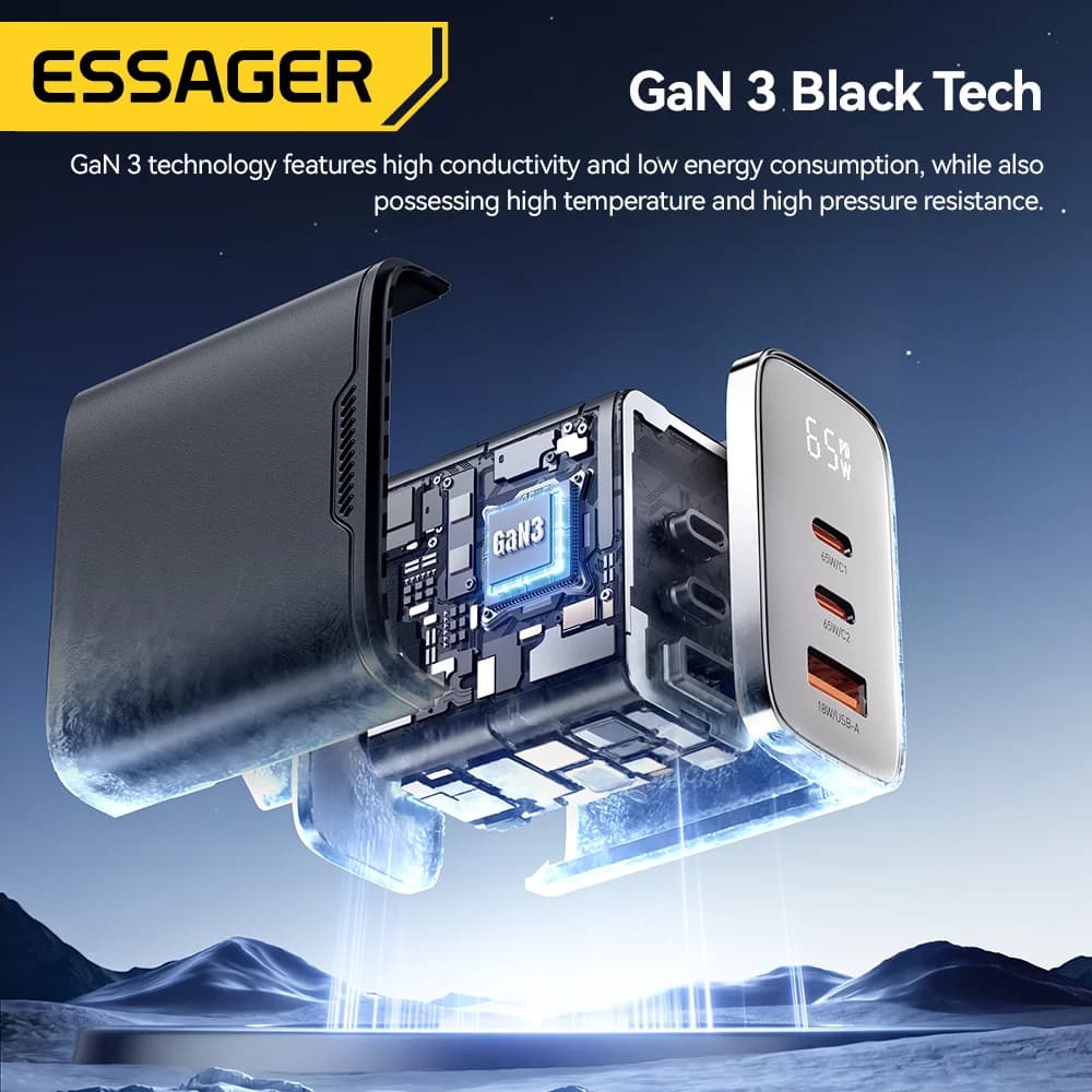 หัวชาร์จ USB-C GaN 65W พร้อมจอแสดงผลดิจิทัล