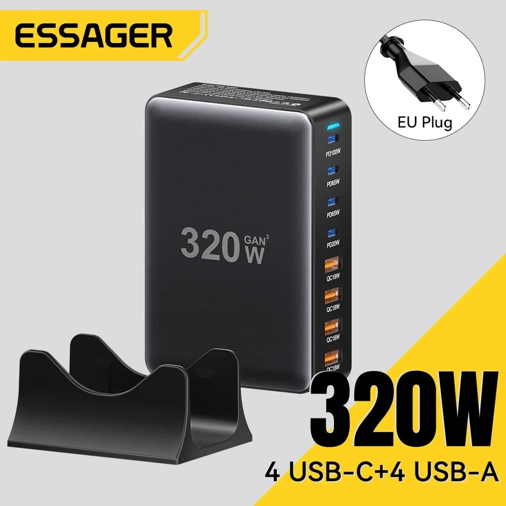 แท่นชาร์จ GaN ตั้งโต๊ะ 8 พอร์ต 320W USB-C