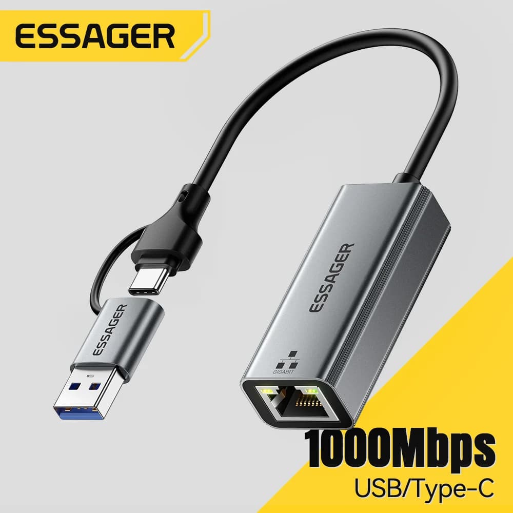 อะแดปเตอร์ Ethernet Gigabit RJ45 แบบ 2-in-1 (USB-A/Type-C)