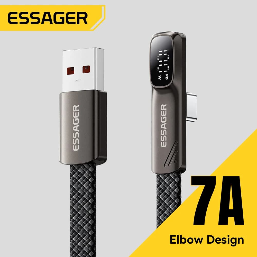 สาย USB-C ข้อศอก 7A 100W พร้อมจอแสดงผลดิจิทัล