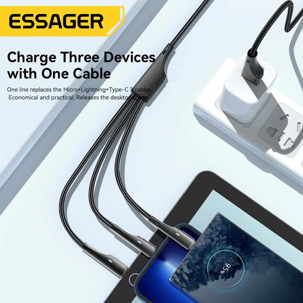 สายชาร์จ USB-C Micro USB Lightning 3-in-1