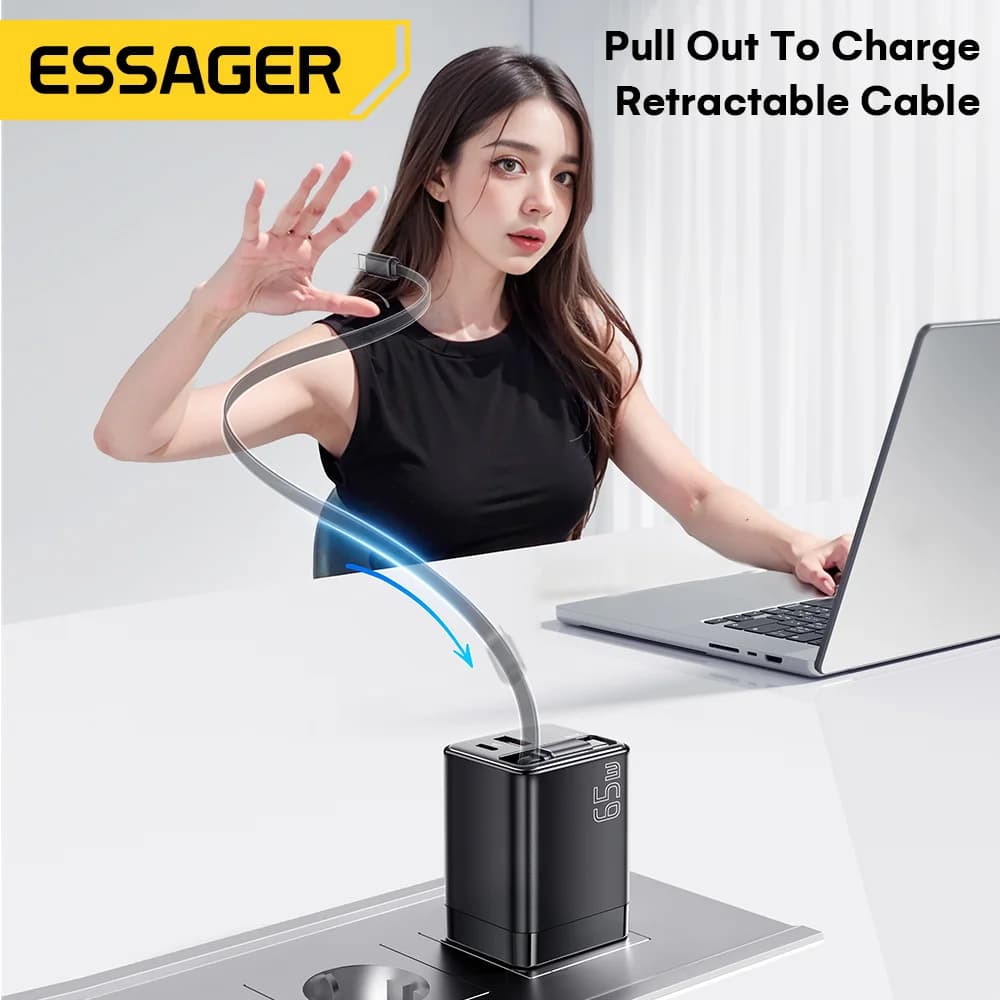 ชาร์จเจอร์ GaN 65W พร้อมสายม้วนเก็บได้