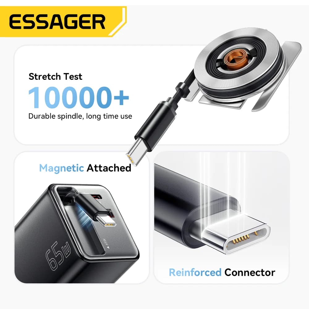 ชาร์จเจอร์ GaN 65W พร้อมสายม้วนเก็บได้