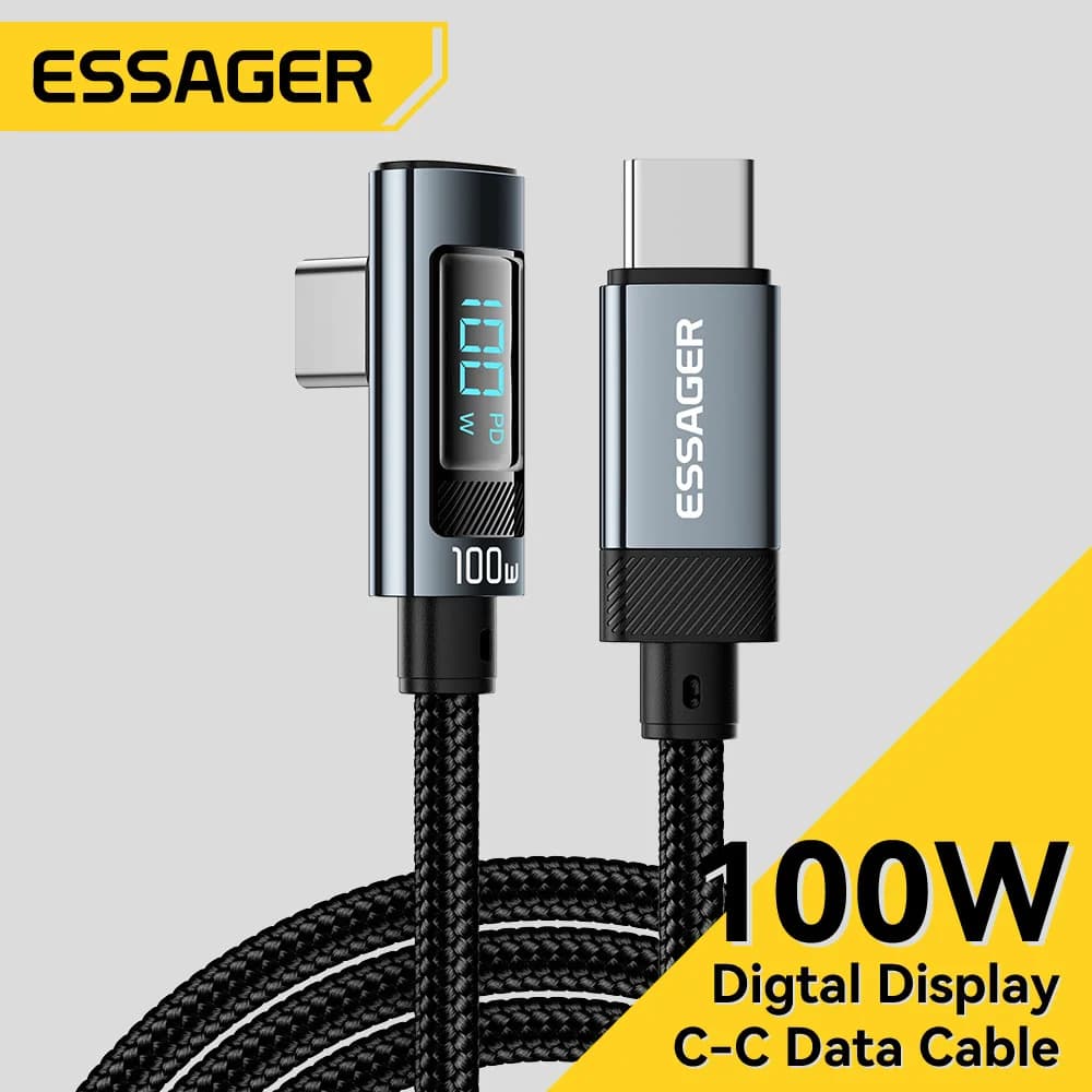 สาย USB-C มุม 90 องศา พร้อมจอแสดงผล LED 100W 5A