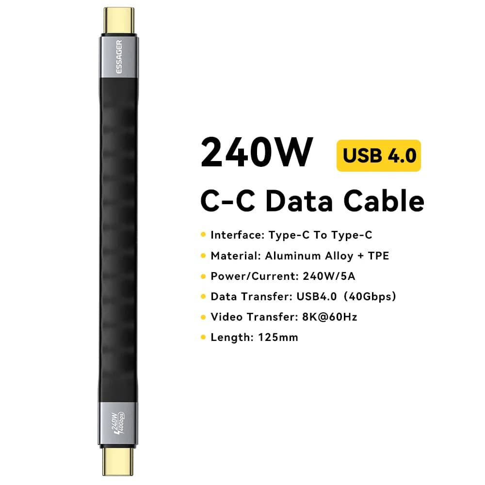 สาย USB 4.0 Type-C ชาร์จเร็ว PD 240W สนับสนุนวิดีโอ 8K
