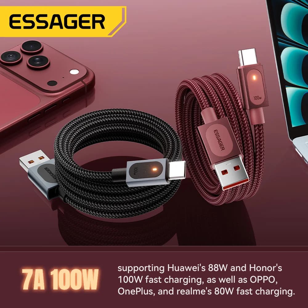สายชาร์จเร็วและถ่ายโอนข้อมูล USB-A to USB-C 7A 100W