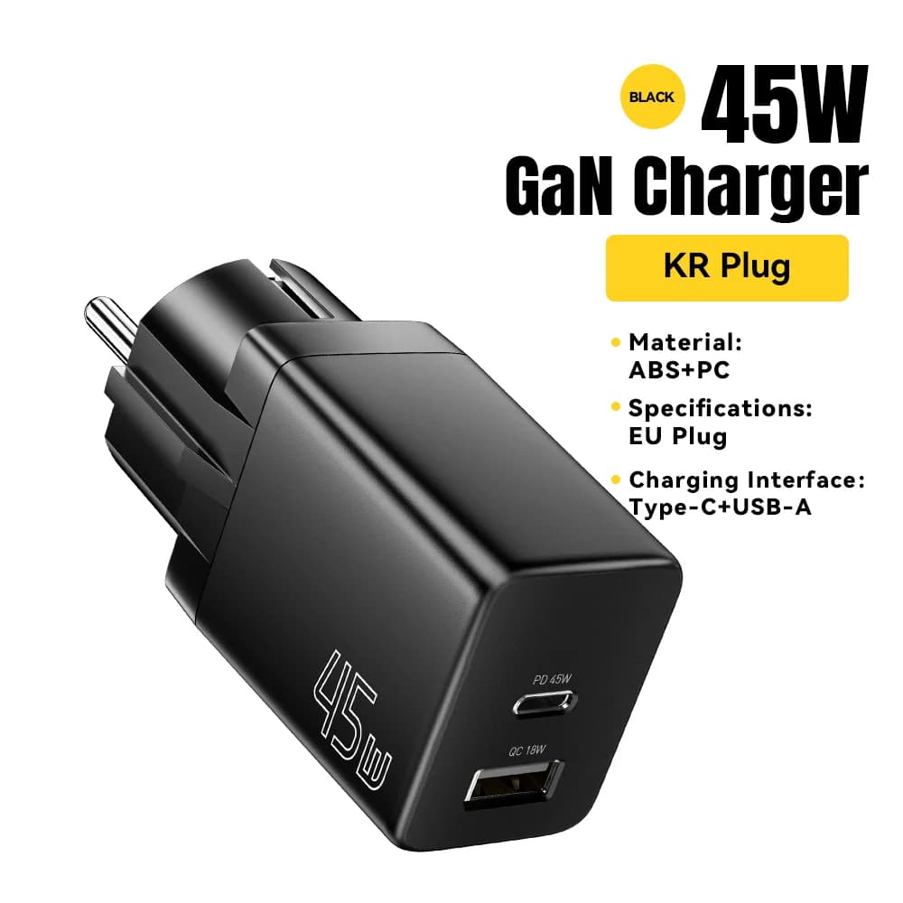 อะแดปเตอร์ GaN USB Type-C มีหัวปลั๊ก EU/KR