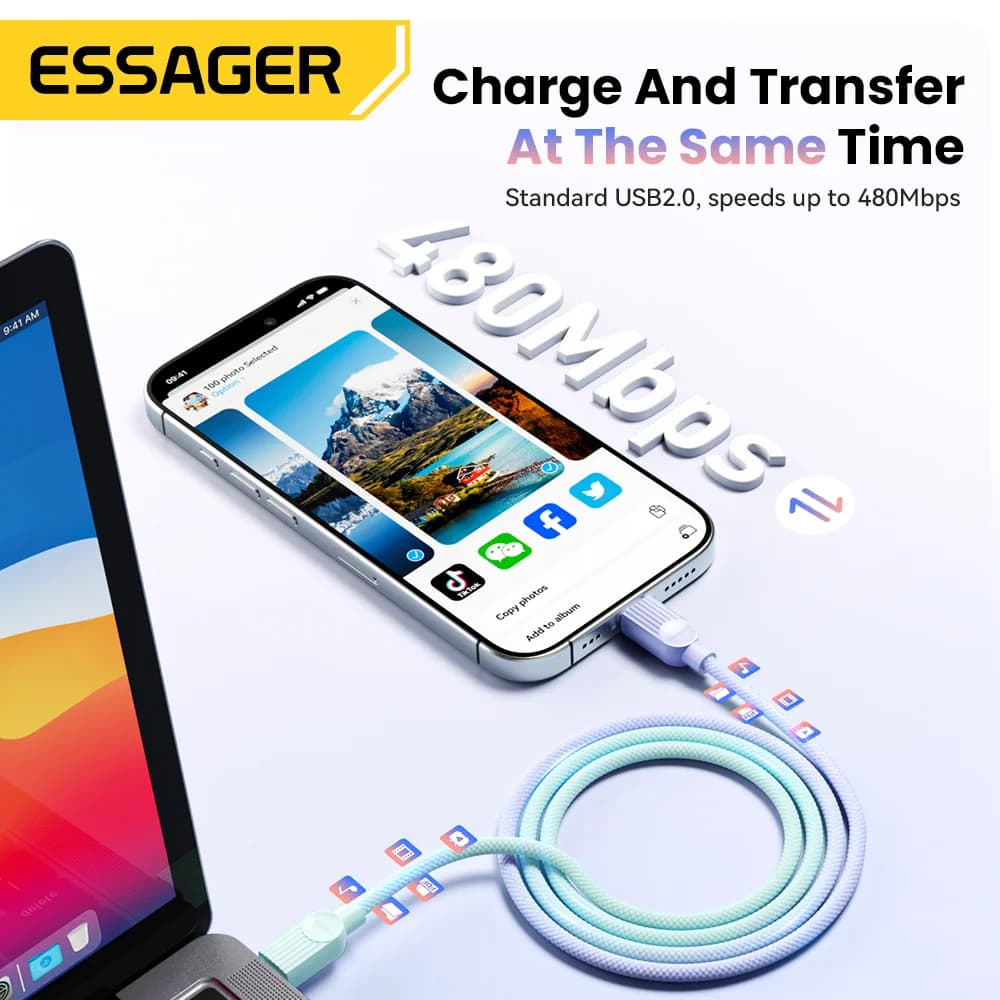 สายชาร์จเร็ว USB-C to USB-C สีพาสเทล กำลังไฟ 60W