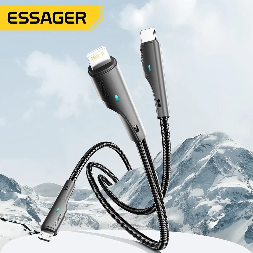 สายชาร์จ USB-C Micro USB Lightning 3-in-1