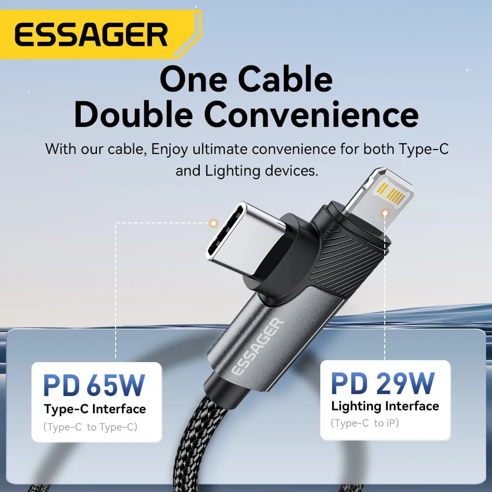 สาย USB-C to Lightning แบบถัก 2-in-1 ชาร์จไว 65W