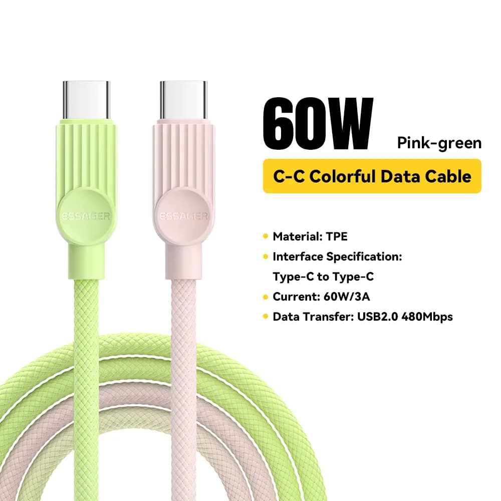 สายชาร์จเร็ว USB-C to USB-C สีพาสเทล กำลังไฟ 60W