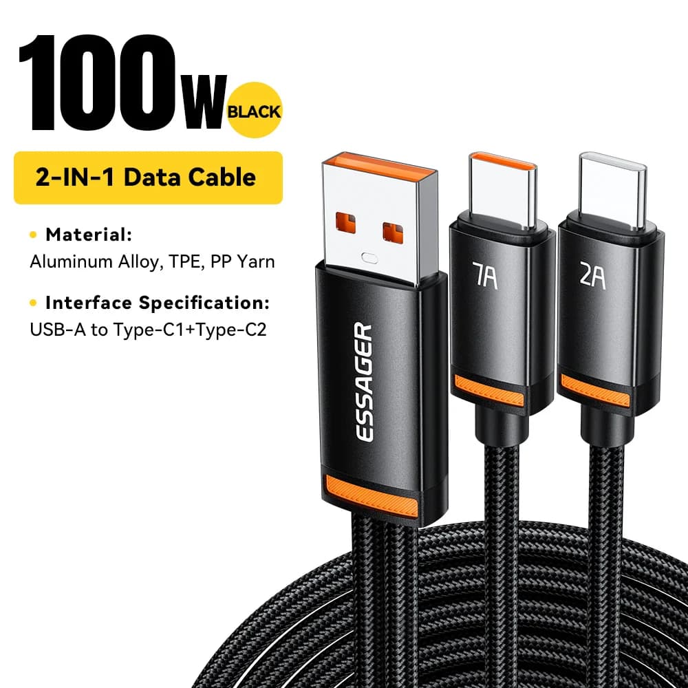 สายชาร์จ USB-A to Type-C และ Lightning 2-in-1, 100W