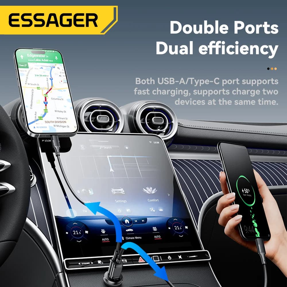 ที่ชาร์จรถยนต์ USB-C ขนาดเล็ก 45W, QC 3.0