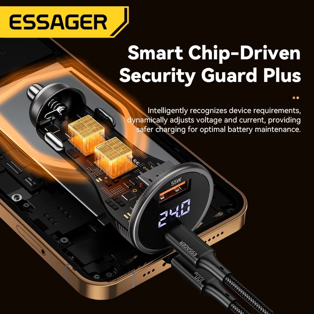 ที่ชาร์จรถยนต์ USB-C 100W พร้อมหน้าจอแสดงผลดิจิทัล