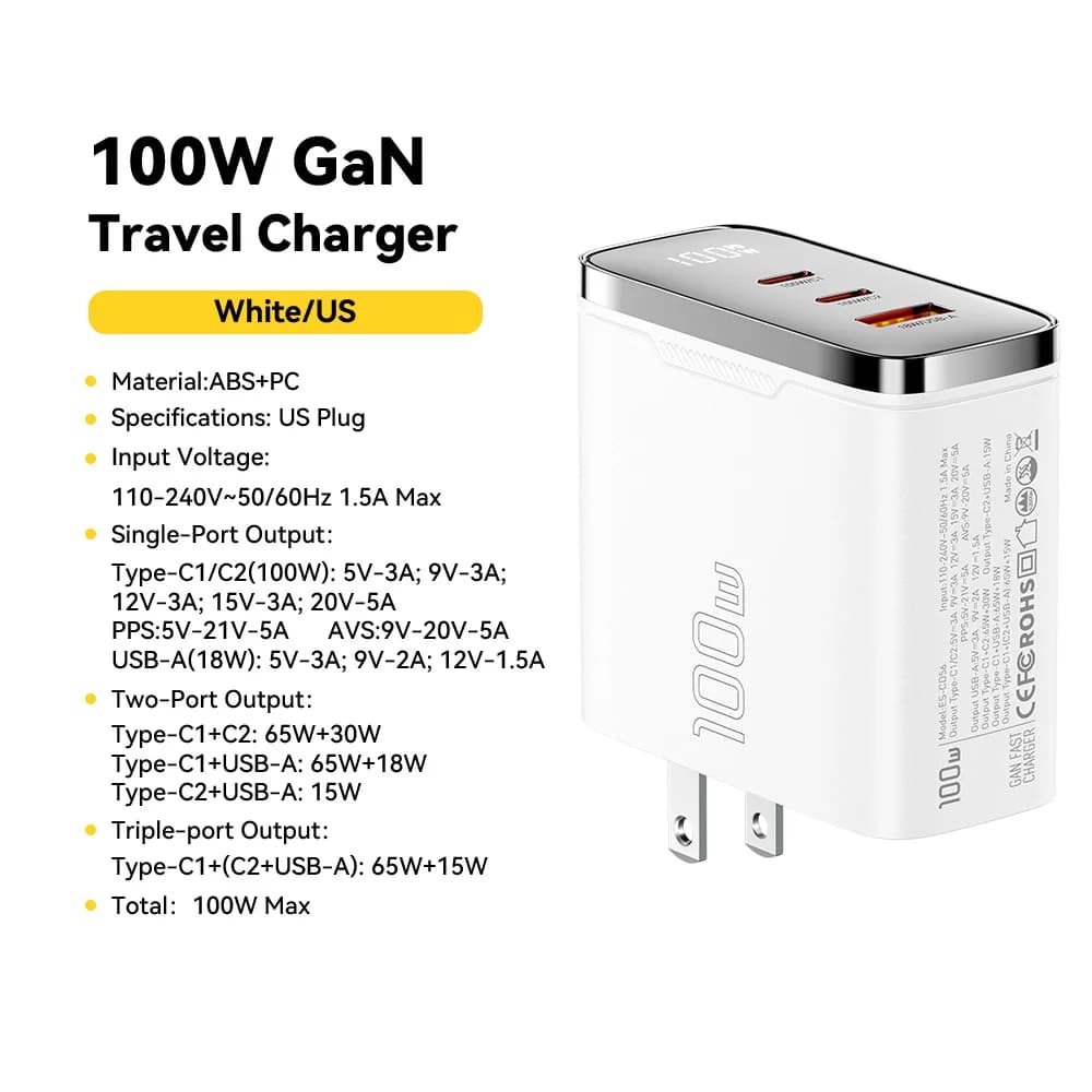 หัวชาร์จ GaN USB-C 100W พร้อมจอแสดงผลดิจิทัล