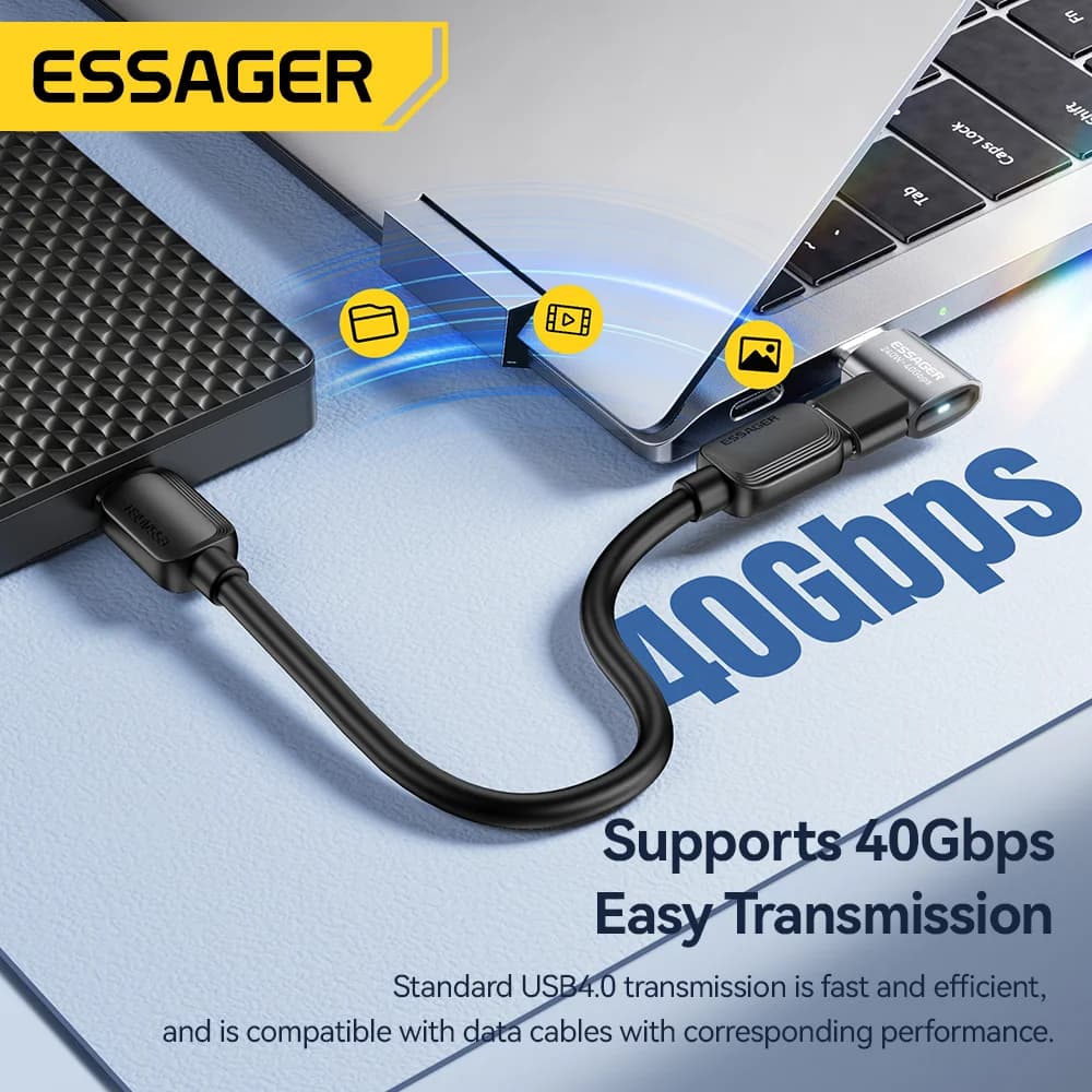 อะแดปเตอร์ OTG ข้อมูล USB4.0 240W มุม 90 องศา รองรับ 8K