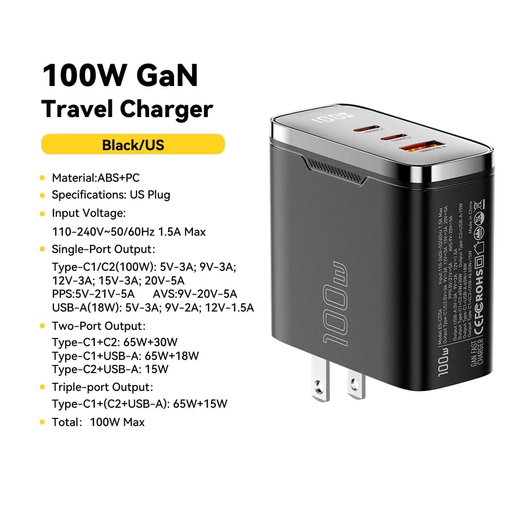 หัวชาร์จ GaN USB-C 100W พร้อมจอแสดงผลดิจิทัล