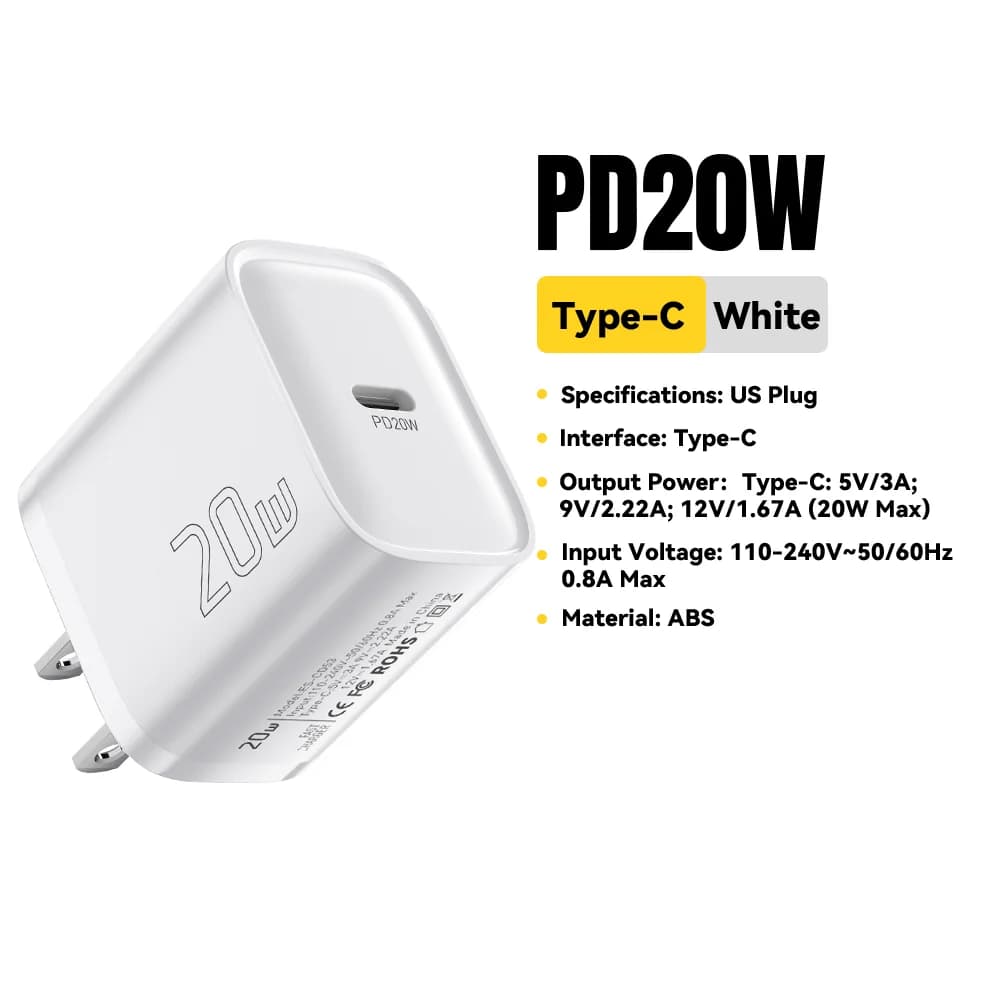หัวชาร์จผนัง USB-C PD ขนาดเล็ก 20W