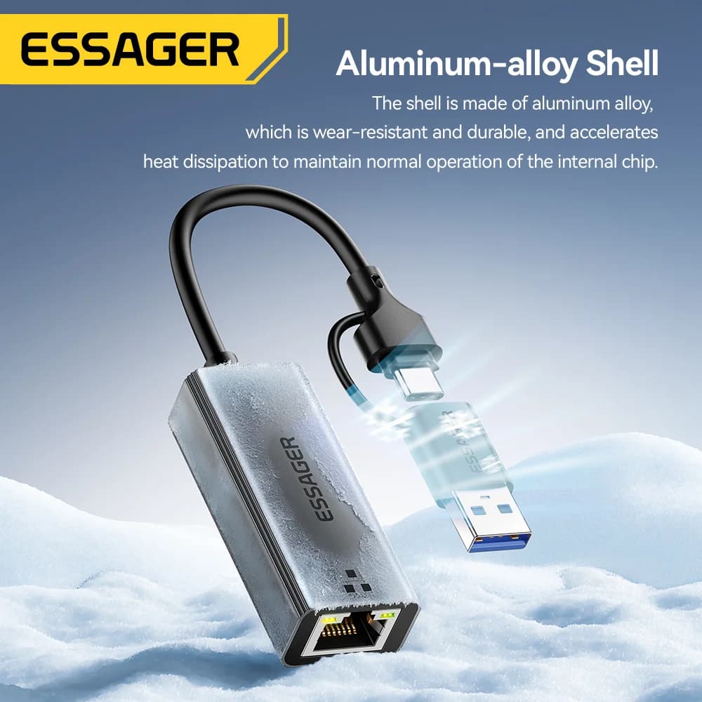 อะแดปเตอร์ Ethernet Gigabit RJ45 แบบ 2-in-1 (USB-A/Type-C)