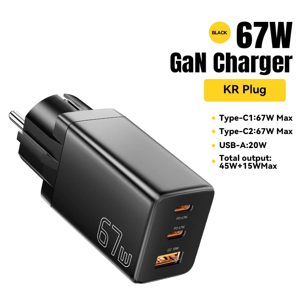 อะแดปเตอร์ GaN USB Type-C มีหัวปลั๊ก EU/KR